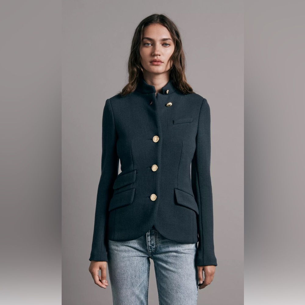 Rag & Bone Slade Cotton Blazer Salute Blue and Gold Blazer with Tailored Fit